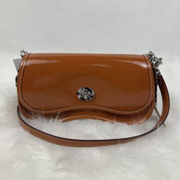 COACH Mini Wavy Dinky Bag In Crinkle Patent Coachtopia Leather Crossbody Amber - Picture 3 of 12